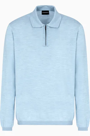 Emporio Armani Travel Essentials plain-knit virgin-wool jumper with polo collar