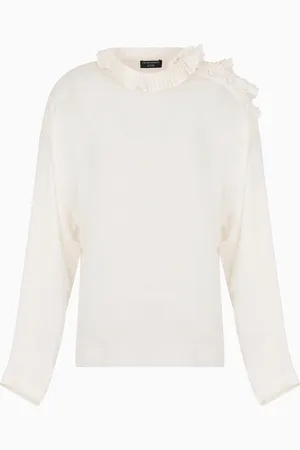 Emporio Armani Icon silk double georgette blouse with pleats at the neck and shoulders