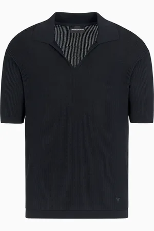 Emporio Armani Polo-collar jumper with micro perforated-effect weave