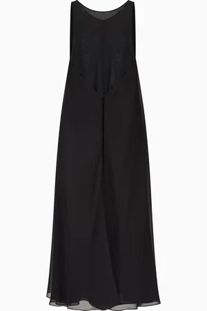 Emporio Armani Technical georgette long dress with front panel