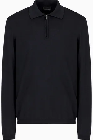 Emporio Armani Travel Essentials plain-knit virgin-wool jumper with polo collar