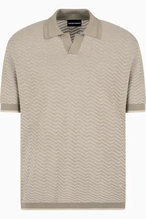 Emporio Armani ASV wool and Lyocell blend polo-collar jumper with patterned stitches