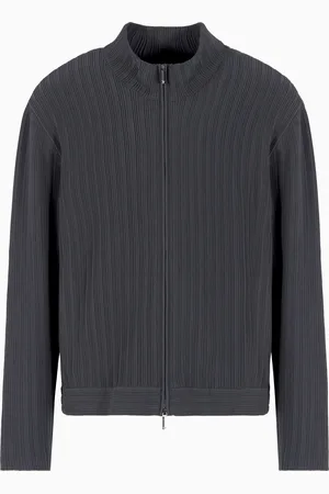 Emporio Armani Icon full-zip cardigan in vertical ottoman-stitch viscose