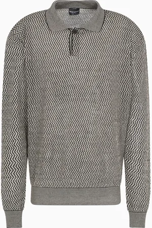 Emporio Armani ASV linen and Lyocell-blend polo-collar jumper with chevron motif