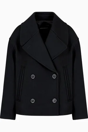 Emporio Armani Double-breasted short pea coat in virgin wool cavalry twill
