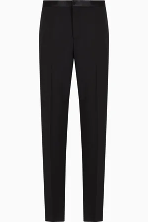 Emporio Armani Virgin-wool two-way stretch canvas trousers with satin waist