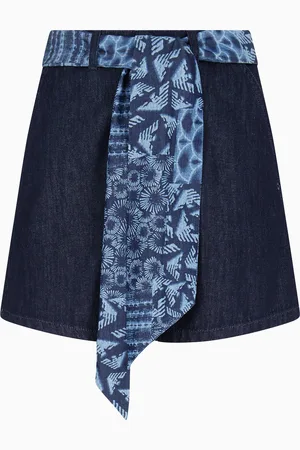Emporio Armani J77 high-rise denim shorts with a printed sash