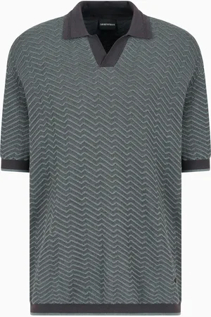 Emporio Armani ASV wool and Lyocell blend polo-collar jumper with patterned stitches