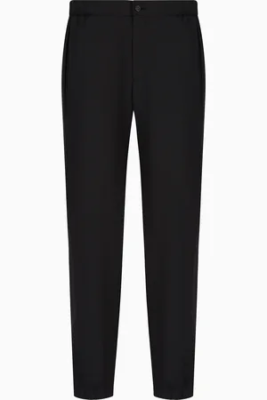 Emporio Armani Natural stretch canvas trousers with elasticated cuffs