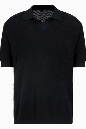 Emporio Armani ASV wool and Lyocell blend polo-collar jumper with patterned stitches