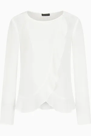 Emporio Armani Fluid crêpe shirt jacket with ruffle