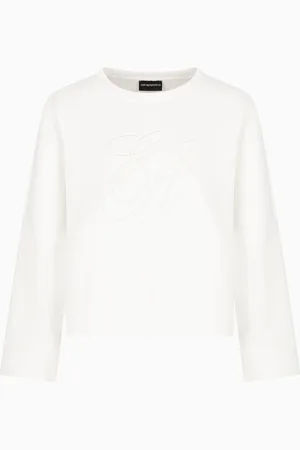 Emporio Armani Double-jersey sweatshirt with oversized logo embroidery