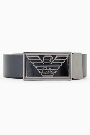 Emporio Armani Two-toned reversible leather belt with one side in palmellato leather