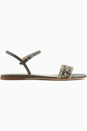 Giorgio Armani Flat leather sandals with sautage detail