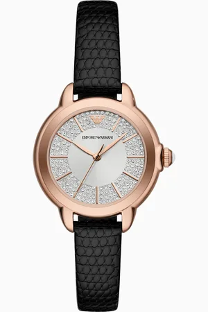 Emporio Armani Three-Hand Black Leather Watch