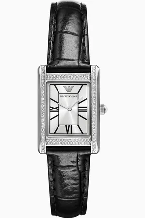 Emporio Armani Two-Hand Black Leather Watch