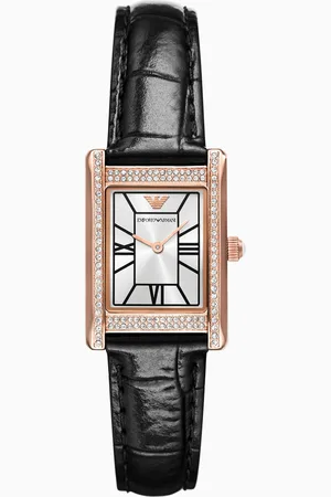 Emporio Armani Two-Hand Black Leather Watch