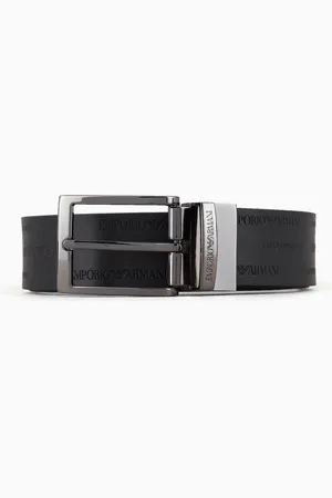 Emporio Armani Reversible leather belt with all-over embossed lettering