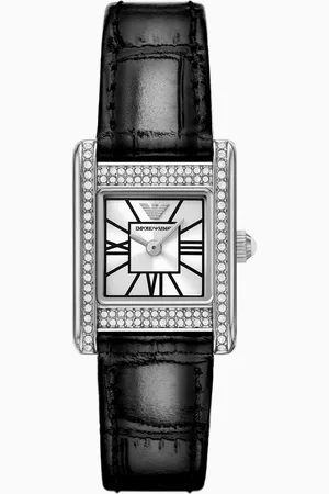 Emporio Armani Two-Hand Black Leather Watch