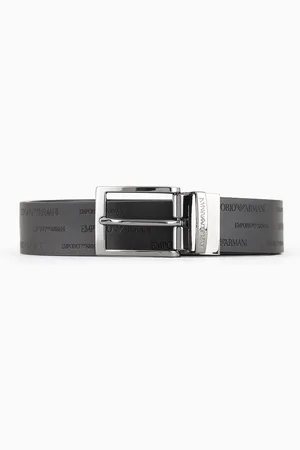 Emporio Armani Reversible leather belt with all-over embossed lettering