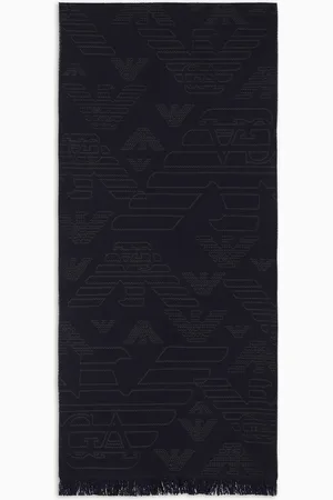 Emporio Armani Wool scarf with all-over jacquard eagle