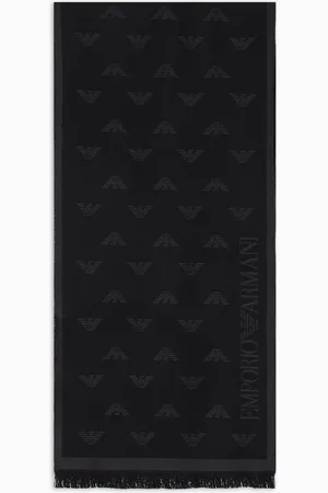 Emporio Armani Wool scarf with all-over jacquard eagle