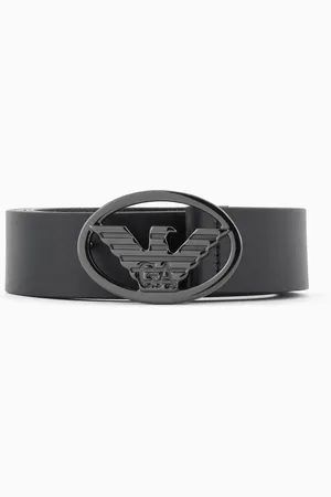 Emporio Armani Smooth leather belt with eagle plate