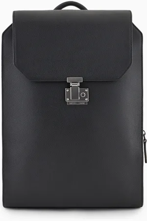 Emporio Armani Tumbled-leather backpack with flap and laptop compartment