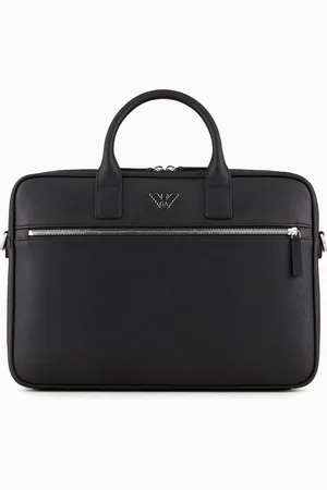 Emporio Armani ASV regenerated Saffiano leather business bag with eagle plate