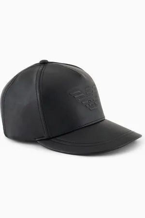 Emporio Armani Leather snapback cap with eagle logo