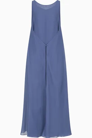 Emporio Armani Technical georgette long dress with front panel