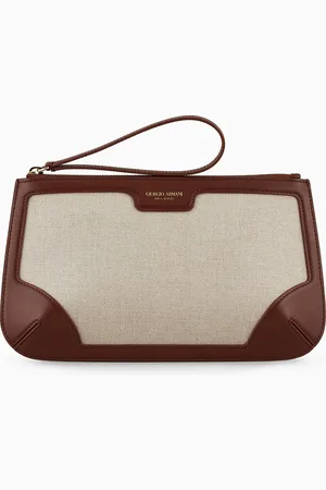 Giorgio Armani La Prima canvas and leather clutch bag with handle
