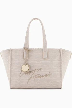 Emporio Armani Medium shopper bag in jacquard canvas with all-over monogram