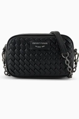 Emporio Armani Interwoven leather camera case with chain shoulder strap