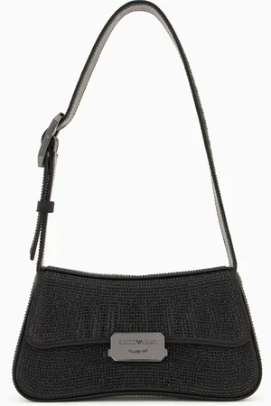 Emporio Armani Satin shoulder bag with rhinestones
