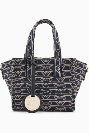 Emporio Armani Small shopper bag in jacquard canvas with all-over monogram