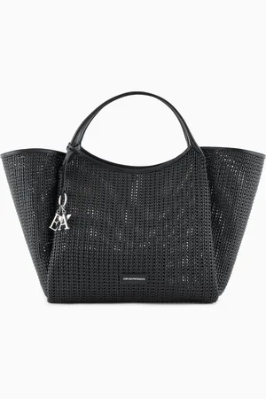 Emporio Armani Oversized interwoven shopper bag with logo charm