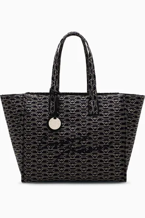 Emporio Armani Large shopper bag in jacquard canvas with all-over monogram