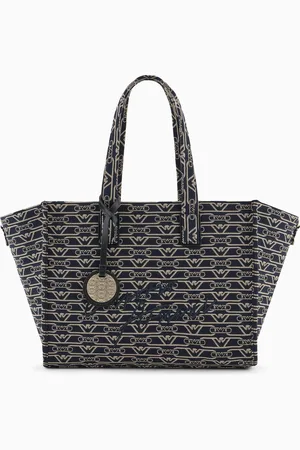 Emporio Armani Medium shopper bag in jacquard canvas with all-over monogram