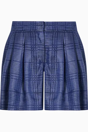 Emporio Armani Shorts with pleats in a cupro blend with a check motif