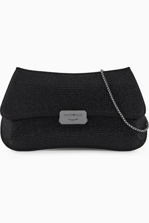 Emporio Armani Satin clutch bag with rhinestones and chain strap