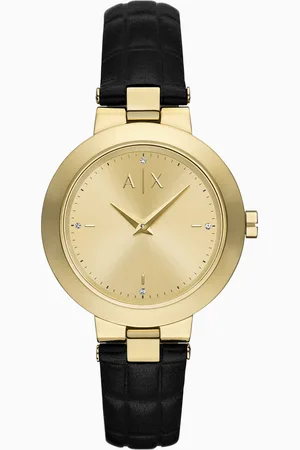 Armani Exchange Two-Hand Black Leather Watch
