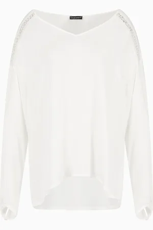 Emporio Armani Viscose beachwear blouse with logo lace details