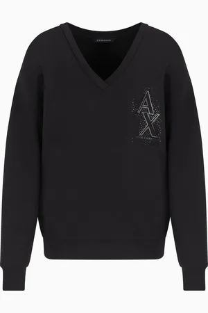 Armani Exchange V-neck sweatshirt with rhinestone logo