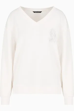 Armani Exchange V-neck sweatshirt with rhinestone logo