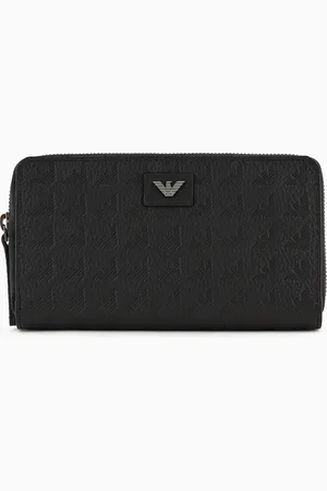Emporio Armani Zip-around leather wallet with all-over embossed eagle