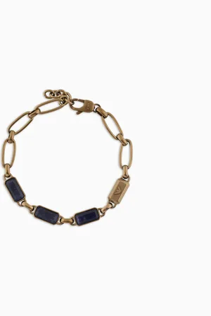 Emporio Armani Blue Stone with IP Antique Gold-Plating Chain Bracelet