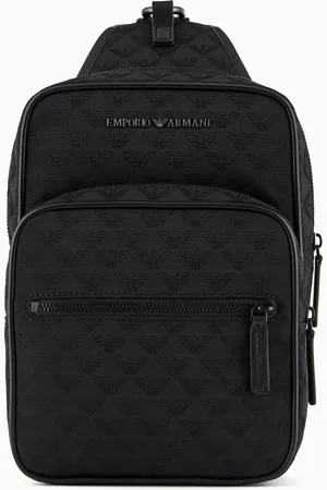 Emporio Armani Nylon one-shoulder backpack with all-over jacquard eagle