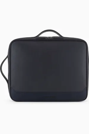 Emporio Armani ASV regenerated Saffiano and recycled nylon business bag with shoulder straps