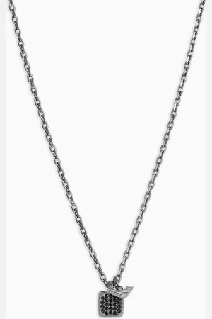 Emporio Armani Gunmetal Stainless Steel Setted with Black Crystals Pendant Necklace
